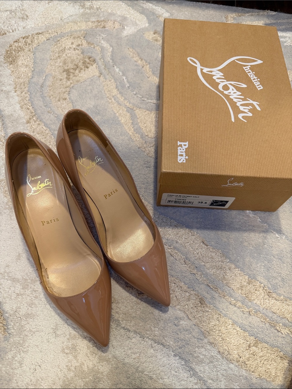 Christian Louboutin Pigalle 85 mm Patent Nude Pointed-Toe Pumps 39.5